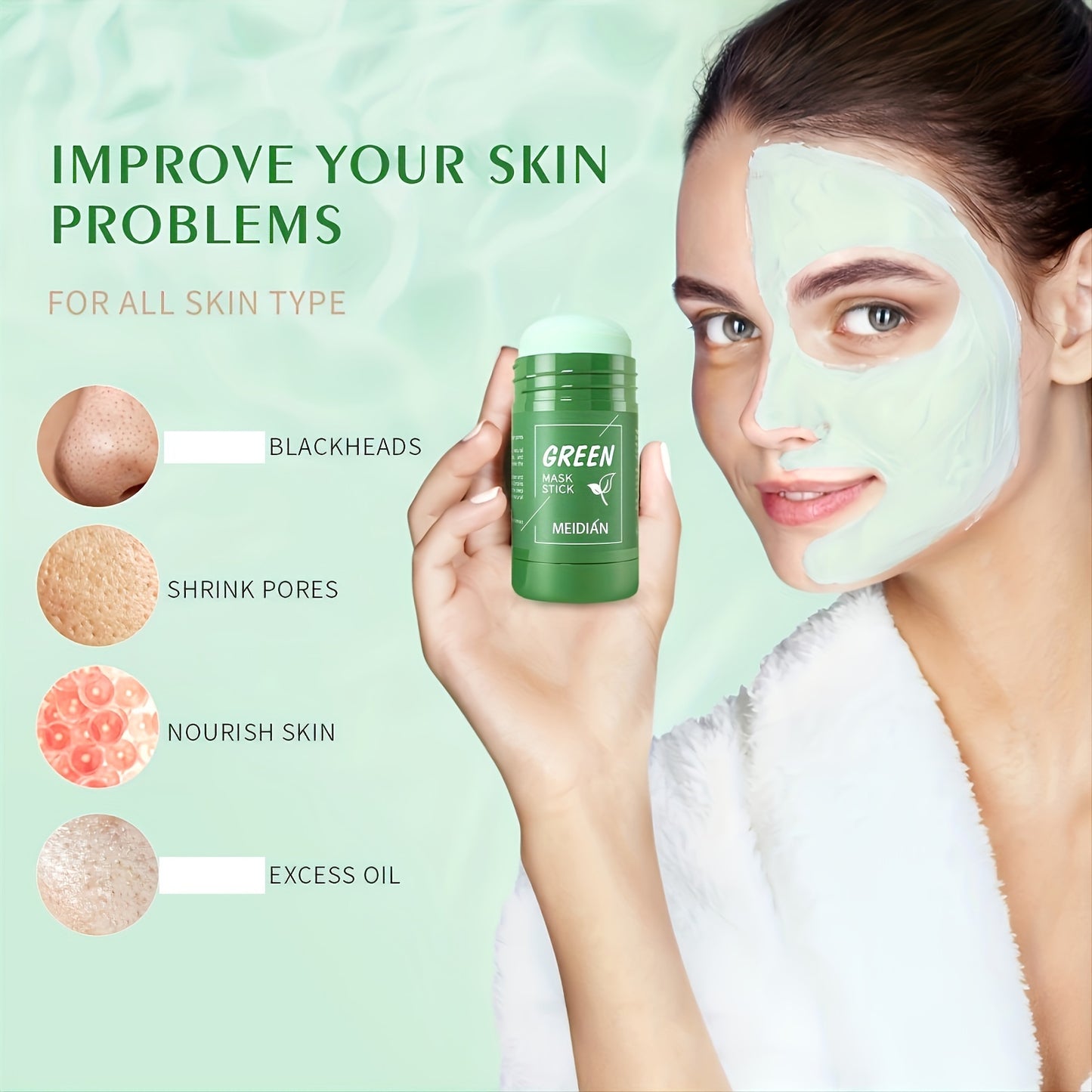 MEDIAN Green Tea Mask Stick - Deeply cleanses and moisturizes skin, suitable for all skin types. Paraben-free, hypoallergenic, and travel-friendly design. Portable beauty product for mask