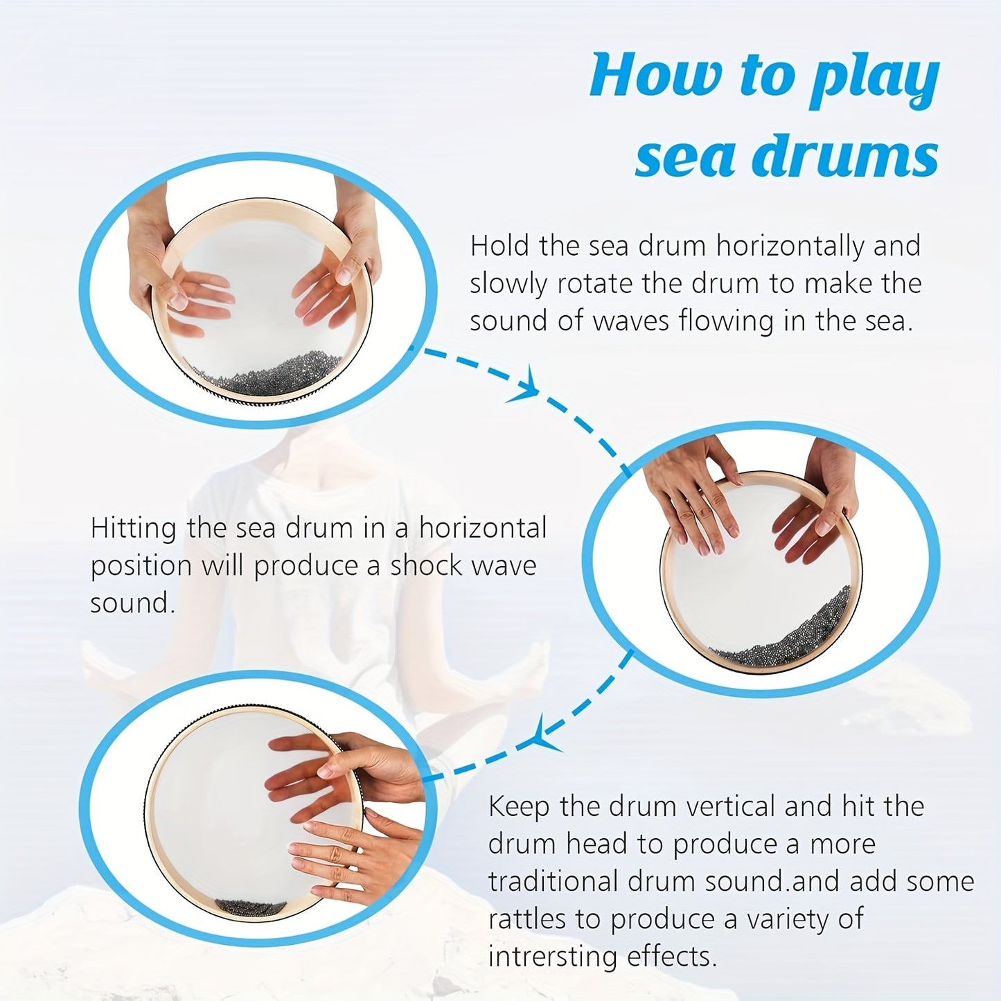 Ocean Breeze Wave Sound Drum in White, 15.24-20.32cm, for Relaxation and Meditation