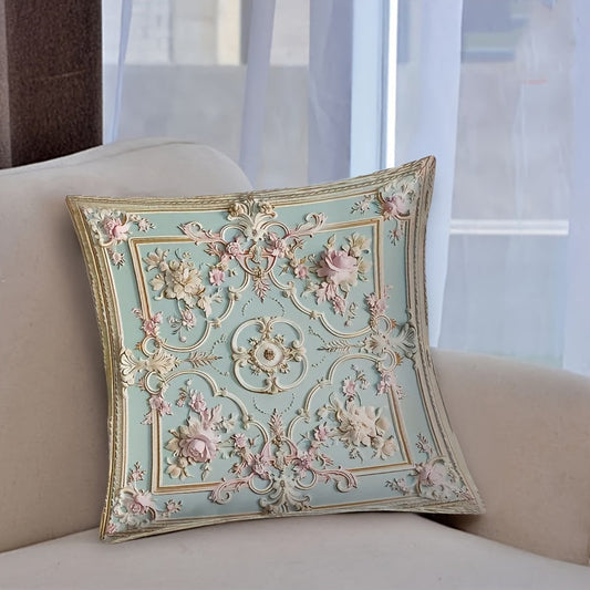 French-inspired floral throw pillow cover measuring 44.96x44.96 cm, crafted from soft polyester with a zip closure. This machine washable cover adds a touch of elegance to your living room or bedroom sofa. Insert not included. Ideal for versatile home