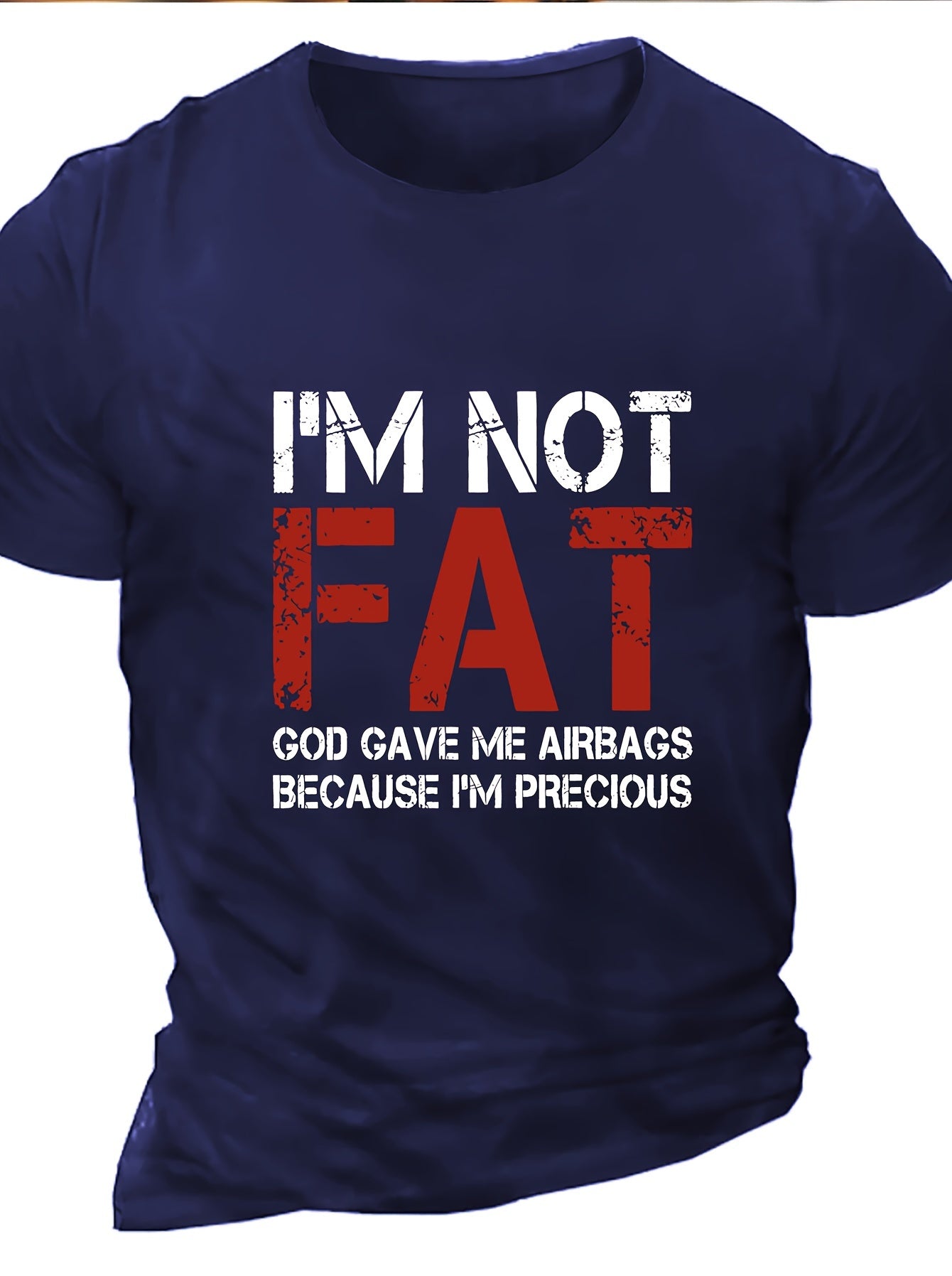 Men's plus size T-shirt with 'I'm Not Fat' print, trendy summer short sleeve tees for big & tall