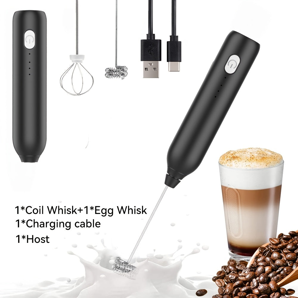 Portable Electric Milk Frother and Mixer with Rechargeable Battery & Stainless Steel Whisks - Adjustable Speeds for Foam Making in Coffee, Matcha, Latte, Cappuccino, and Hot Chocolate