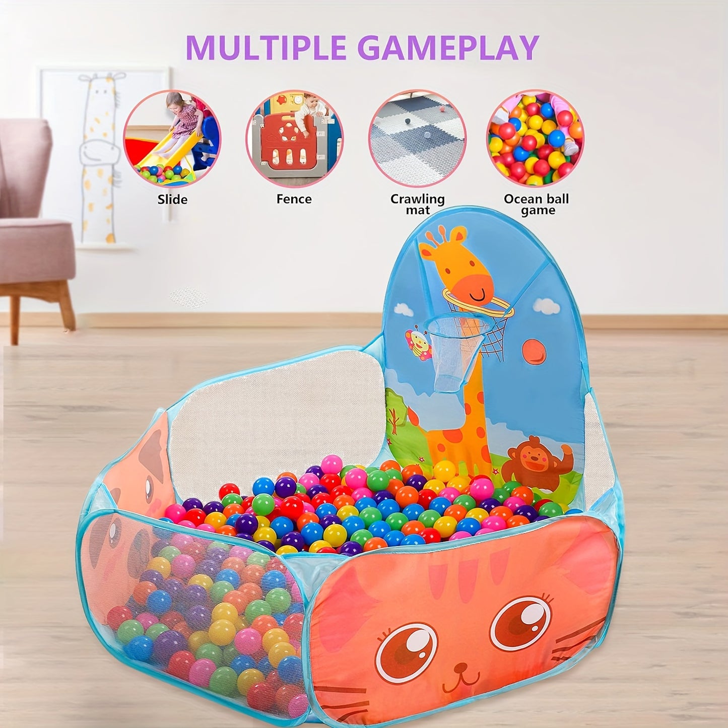 Durable, easy-clean polyester ball pit for indoor/outdoor fun in blue.