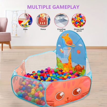 Durable, easy-clean polyester ball pit for indoor/outdoor fun in blue.