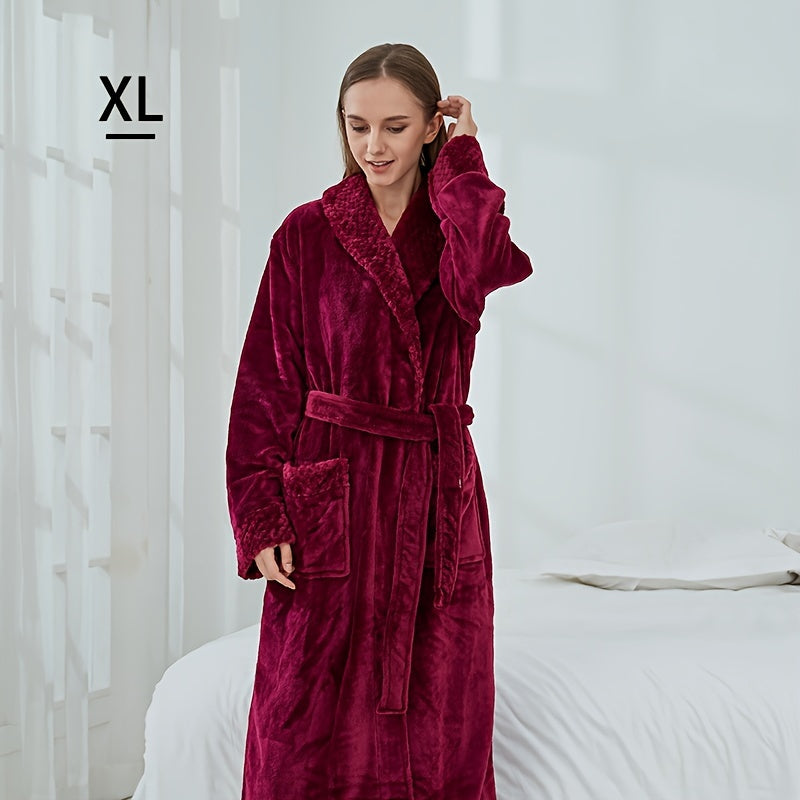 Thickened flannel bathrobe for autumn/winter, cozy unisex nightwear for home.