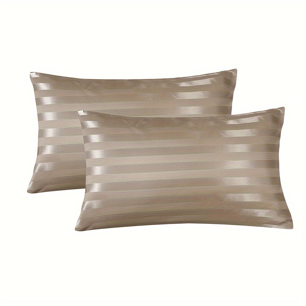 Set of 2 Satin Pillowcases with Envelope Closure, Striped Pattern, Machine Washable, Ultra-Soft Woven Fabric for Hair & Skin, Hotel Quality - 100% Polyester Pillow Covers with No Embellishment