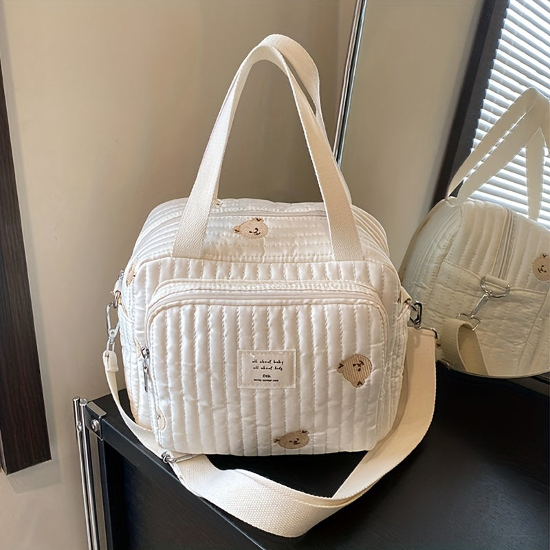 Bear Embroidery Shoulder Bag for Women, the Ultimate Multifunctional Mommy Handbag