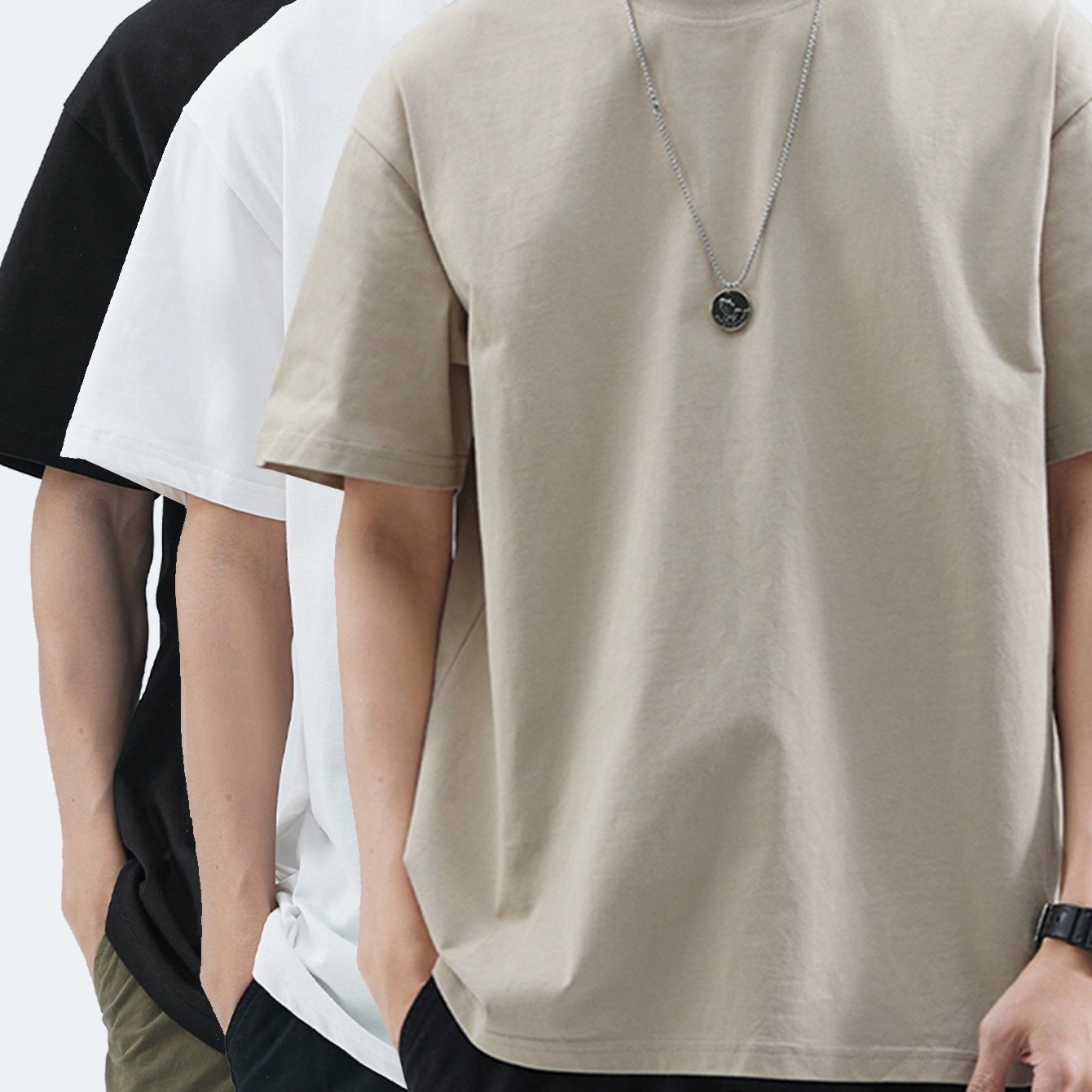 3 Men's 100% Cotton Solid T-shirts for Summer Outdoor Wear