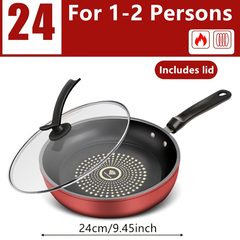 Heavy-duty non-stick iron skillet set with lids for cooking at home, RV, or outdoors. Great for steaks, pancakes, and gourmet dishes on gas or induction stoves. Durable and versatile design.