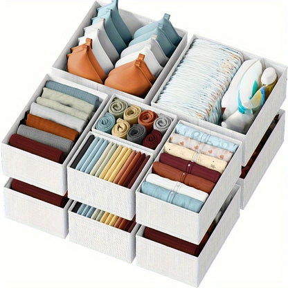 12 Clothes Drawer Organizer Bins for Nursery and Bedroom. Non-woven fabric containers for baby clothing storage, hand washable. Ideal for closet and dresser organization.