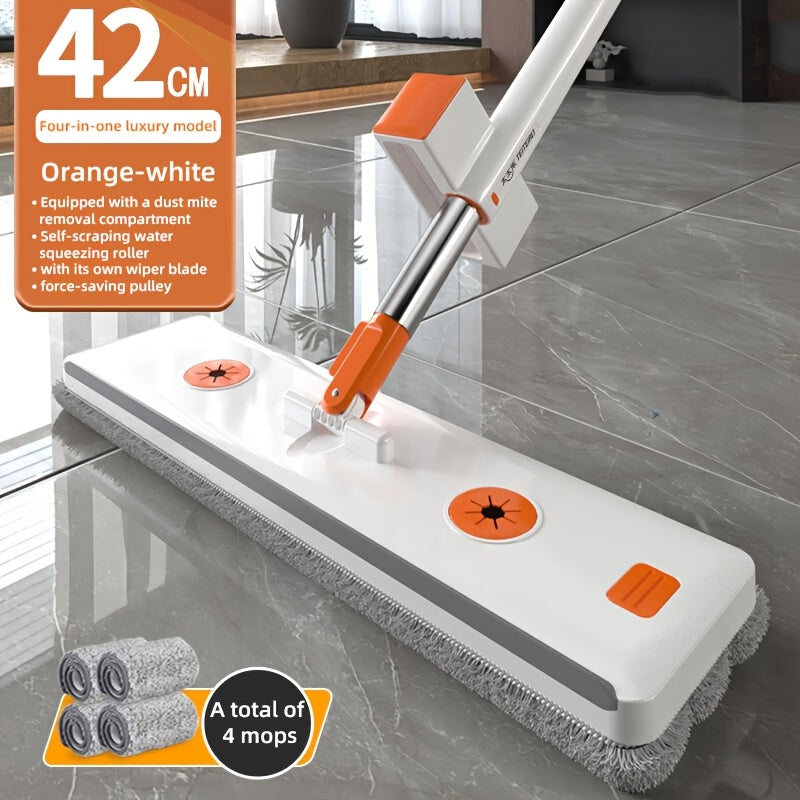 Get the ultimate cleaning tool with the Stainless Steel Flat Mop and Long Handle Set Bucket. This multi-surface wet and dry floor cleaning system includes a durable rotating mop, along with cleaning supplies and tools for kitchen, bathroom, living room