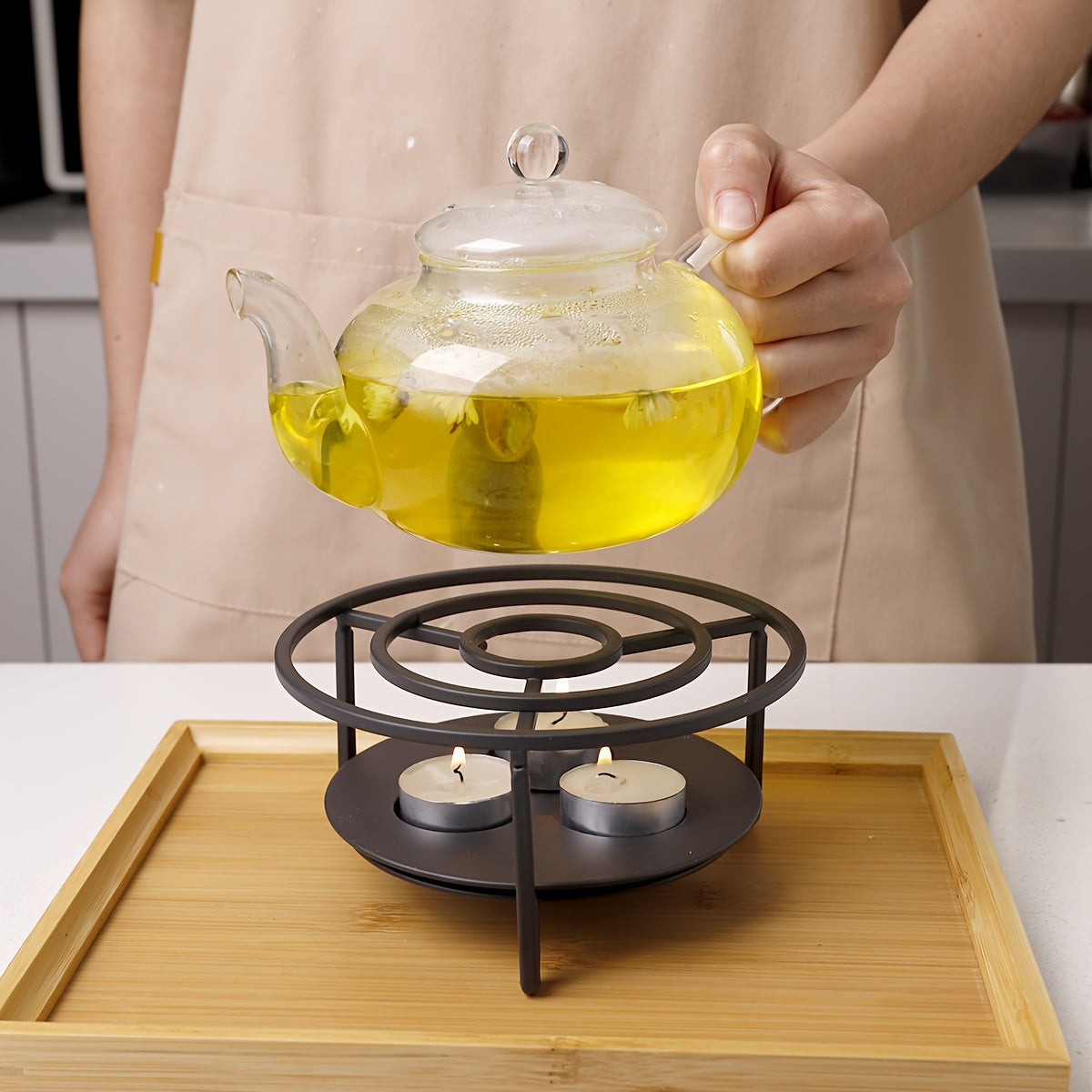 Portable Iron Teapot Warmer - No Electricity Required, Perfect for Indoor and Outdoor Use with Insulated Base