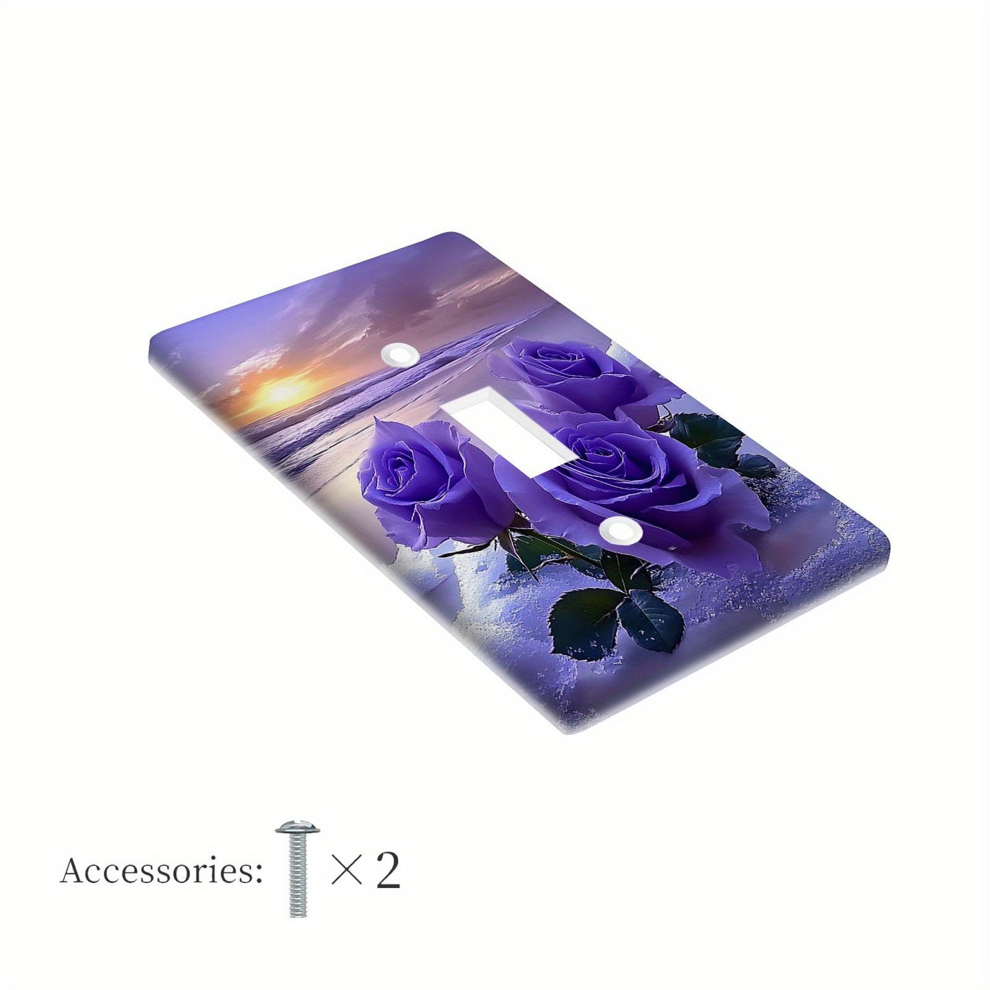 Wall plate with lavender purple rose design and socket switch cover. Enhance indoor and outdoor decor in bedrooms, kitchens, homes, and bathrooms. Power supply not included.