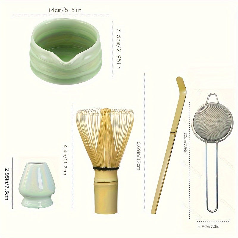 Set of 3 or 5 Matcha Tools, including a Tea Whisk, Matcha Brush, Bai Ben Li Tea Whisk, Li Combination Song Dynasty Tea Ordering Tool, Matcha Eggbeater Set, Tea Brush, Tea Spoon, Bowl Bracket.