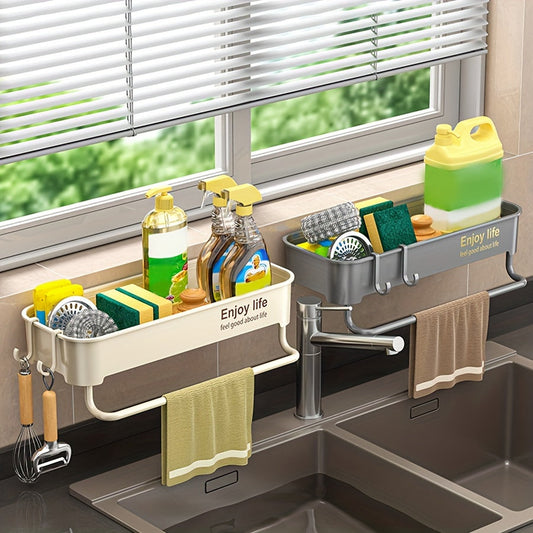 Thick Plastic Kitchen Sink Organizer Rack - Easy to Install, Multi-Color, Punch-Free Design with Drainage for Efficient Storage of Sponges, Soap, and Cleaning Tools - Ideal Kitchen Sink Accessories