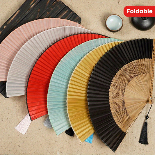 Handy Foldable Fan with Tassel for Outdoor Travel, Dancing Performances, Cheongsam Dressing, and Photo Props