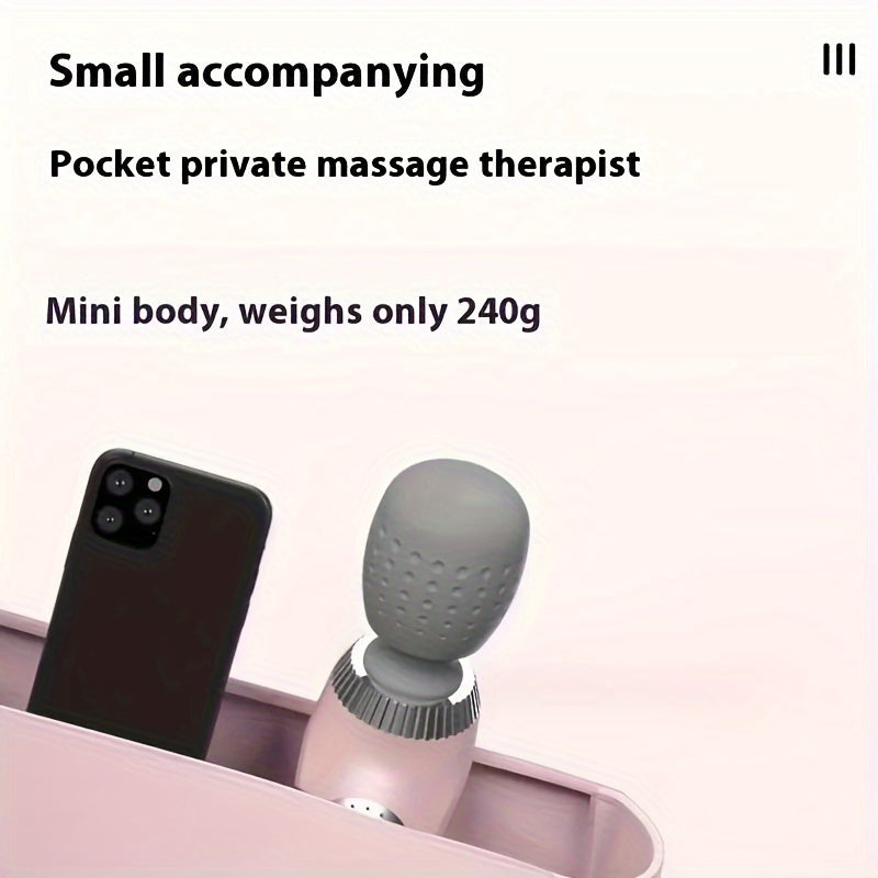 Portable handheld massager for deep tissue massage with high-frequency vibration. USB rechargeable with lightweight plastic design and 1200mAh lithium battery. Ideal for neck, back, legs