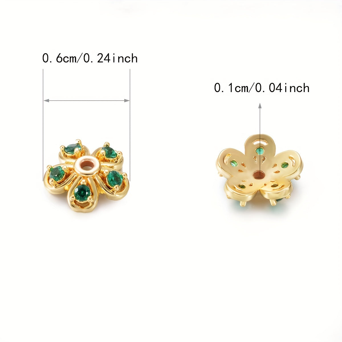 Brass Flower Bead Caps with Synthetic Cubic Zircons - Set of 20 pieces in a bag, including 10mm, 8mm, and 6mm sizes. Perfect for creating stunning jewelry pieces.