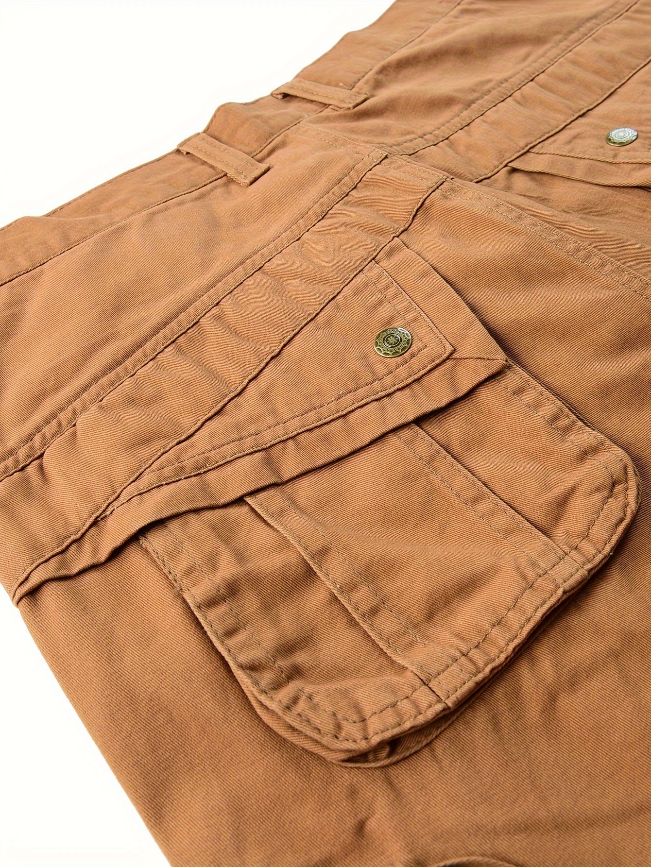 Men's vintage heavy-duty cotton cargo pants with multiple pockets, zipper fly, and loose fit for all-season work wear.