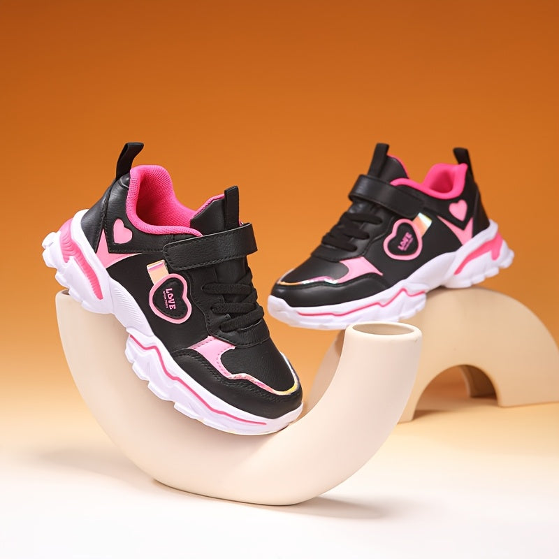 Stylish black and pink sneakers with glow-in-the-dark and shock-absorbing features, ideal for outdoor and casual activities.