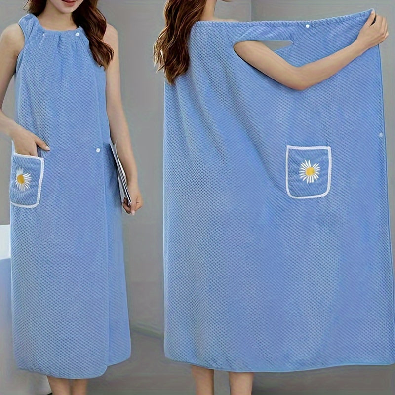 1pc Long Super Soft Bath Towel with Daisy Pattern, Absorbent Women's Bathrobe with Pocket. Household and Bathroom Supplies.