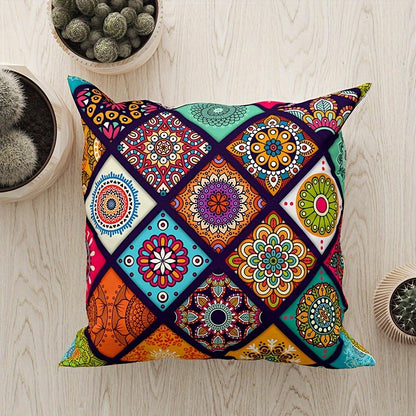 Bohemian Chic Zippered Throw Pillow Cover made of machine washable knit polyester fabric, ideal for decorating living room and bedroom. 45.72x45.72 cm size, insert not included.