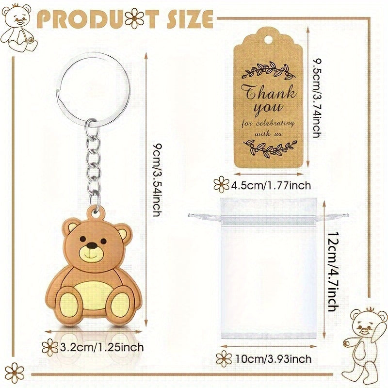 30 Bear Keychain Art Gifts made from PVC Material, Includes Organza Bag, Thank You Kraft Label, and Rope. Perfect for Decorating Wedding, Party, Baby Shower, Bachelor Party, and Birthday Party Supplies.