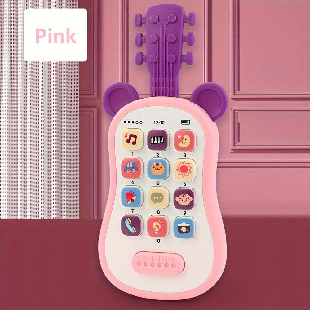 Early educational toy guitar-shaped phone for children with multiple functions - teething soothing music simulation phone featuring an encyclopedia and sound effects. Made of plastic, safe for children aged 0-3 years. Originating from Chinese mainland