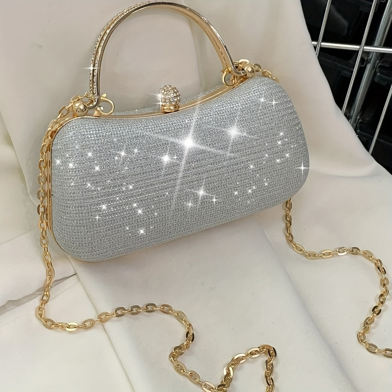 Stylish Mini Evening Bag with Rhinestone Chain, Ideal for Parties, Weddings, and Proms