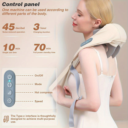 Wireless electric massager with heat pack and USB rechargeable lithium battery for muscle relaxation, suitable for neck, shoulder, thigh, waist, and shank - Unisex gift for Valentine's &