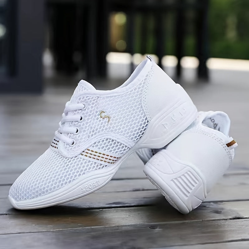 Breathable lace-up low top sneakers for women, ideal for dance and casual outdoor sports.