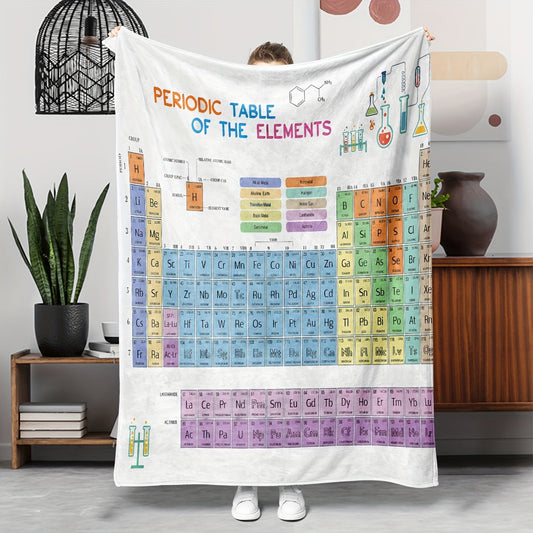 Stay warm and cozy with the RosieLily Periodic Table Print Flannel Throw Blanket. This soft and plush blanket is perfect for using on your couch, bed, or in the office. It is hypoallergenic and suitable for all seasons, making it a great gift for