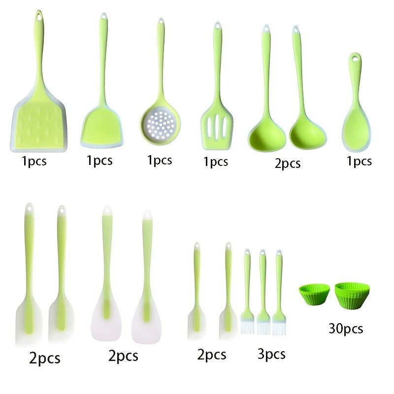 Silicone Kitchen Utensil Set - 46 Pieces, Non-Stick and Cookware Safe - Perfect for Cooking, Baking, and Grilling. Includes Spatulas, Spoons, and Scrapers - Great for Christmas, Halloween, Hanukkah, Thanksgiving, and Graduation Celebrations.