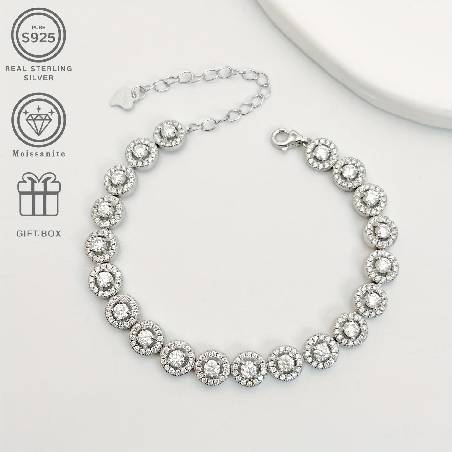 PROLIANCE Luxury 0.1 Carat Moissanite Tennis Bracelet in S925 Sterling Silver - Ideal for Weddings, Parties, and Gifts. Comes in a Gift Box, Suitable for Hip-hop Jewelry, Summer Beach, Music Festivals, Graduations, and Christmas. Features a Simple yet