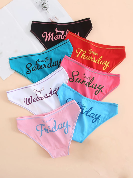 One week's supply of women's mixed color panties in a 7 pack.