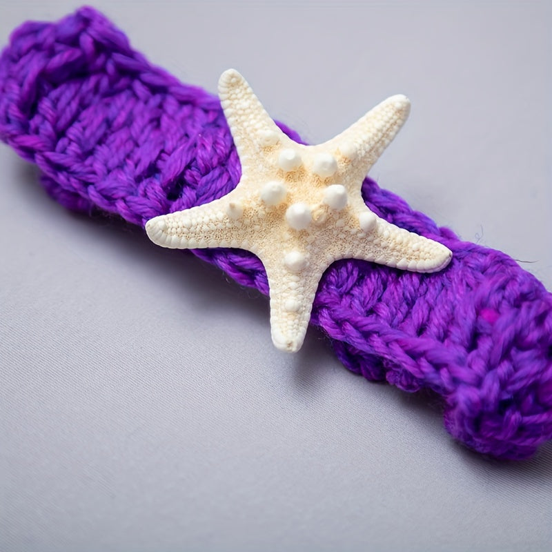 Adorable Handcrafted Crochet Mermaid Tail Photography Prop Set for Infants and Toddlers - Made with High Quality Acrylic Yarn, Comes with Adjustable Headband and Starfish Clip. Ideal for Capturing Sweet Baby Moments, Special Milestones, and Thoughtful