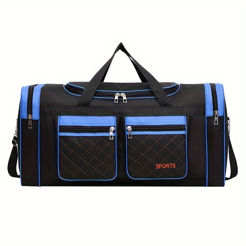 Spacious handbag for men with multiple pockets, ideal for travel and clothes storage.