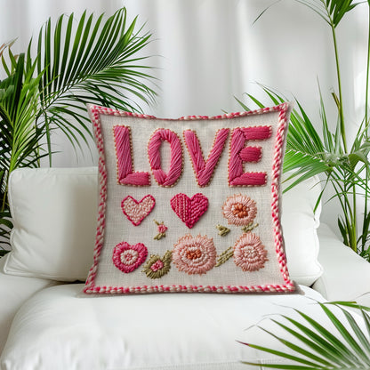 Valentine's Red Heart Embroidered Throw Pillow Cover, 45x45cm, Polyester, Machine Washable, Zipper Closure, Contemporary Style