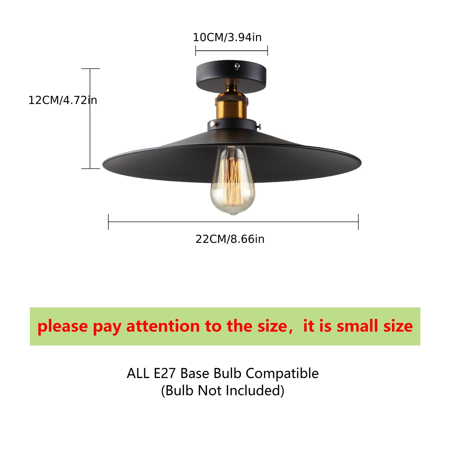 Retro industrial loft ceiling light with detachable iron shade for bedroom, restaurant, and hallway decor. Energy-efficient metal fixture.