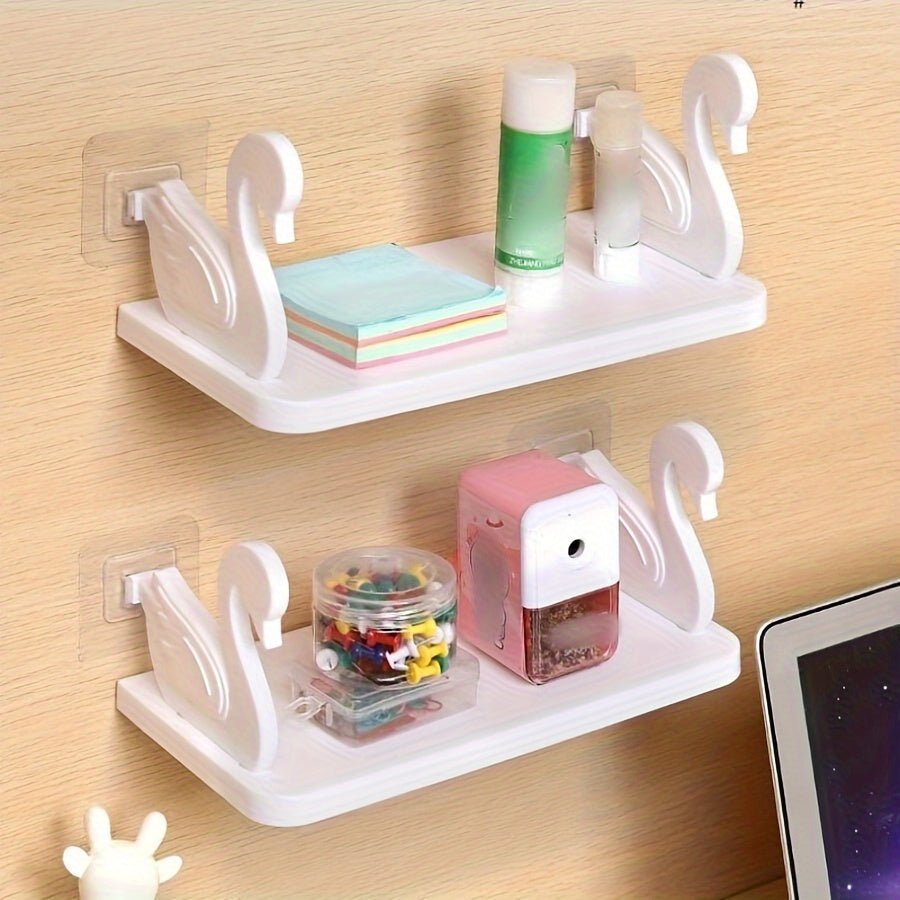 Wall-mounted Storage Rack with Multiple Functions, Featuring a Spacious Swan Shelf for Kitchen Seasoning Bottles and Bathroom Storage