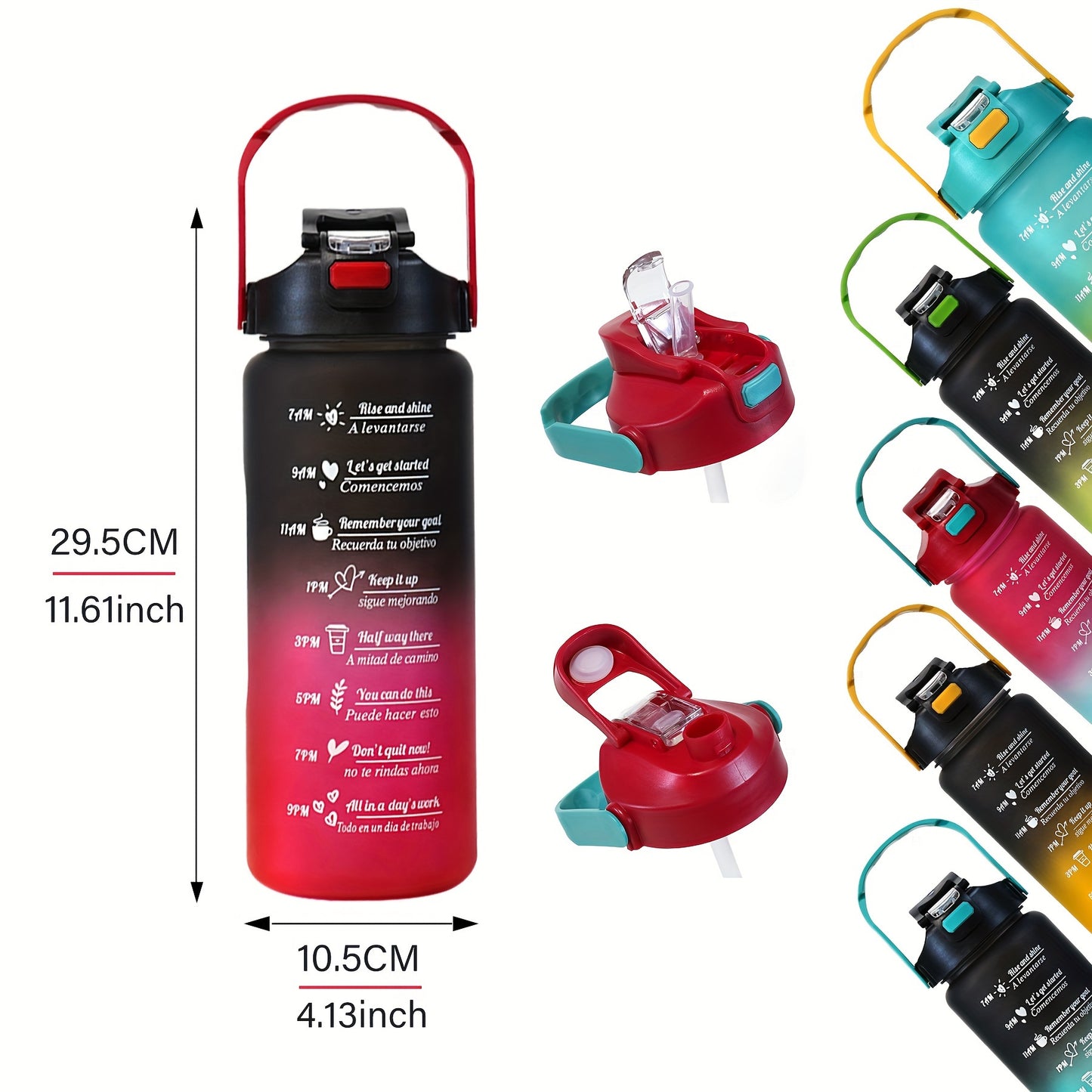 Large capacity sports water bottles with time marker in sets of 1, 2, or 3. Leakproof, BPA-free, and durable with portable handle.