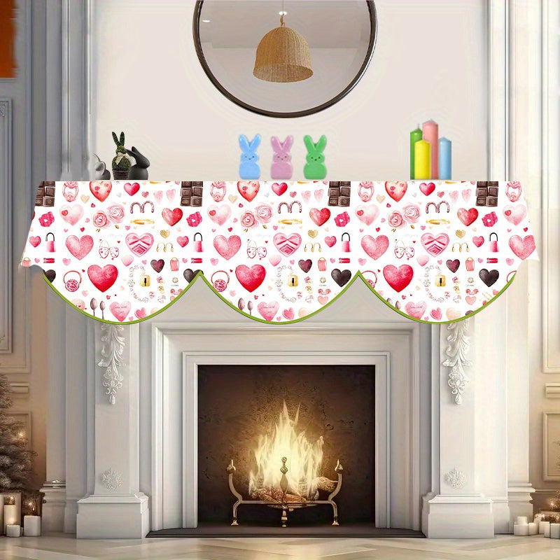 Polyester Valentine's Day Love Heart Fireplace Mantle Scarf - No Power Required, Ideal for Winter Holiday Home & Living Room Decor, 49.78cmx78.7, also suitable as a Cape, Table Flag or Window Decoration.