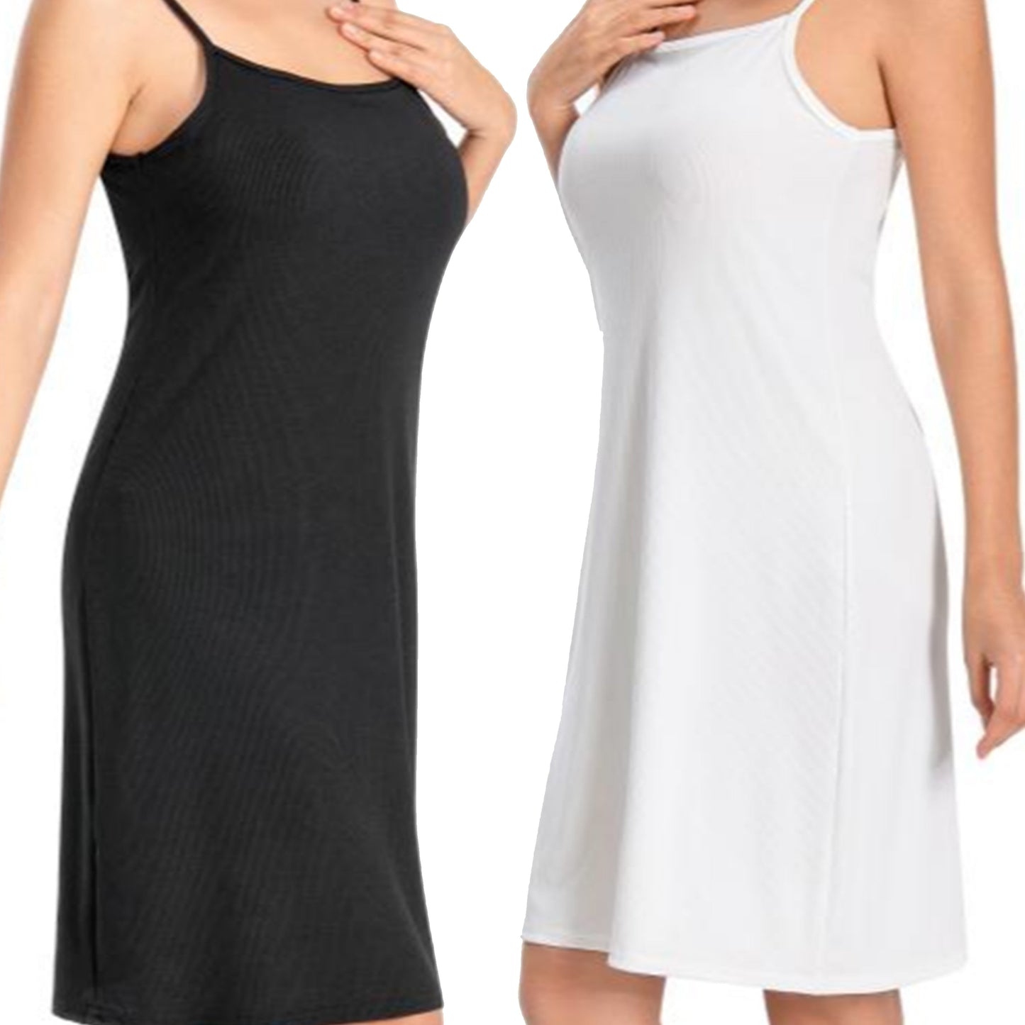 2 Women's Slip Dresses - Sexy A-Line Nightgowns, High Stretch Polyester Blend, Round Neck, Ideal for Spring/Summer/Fall