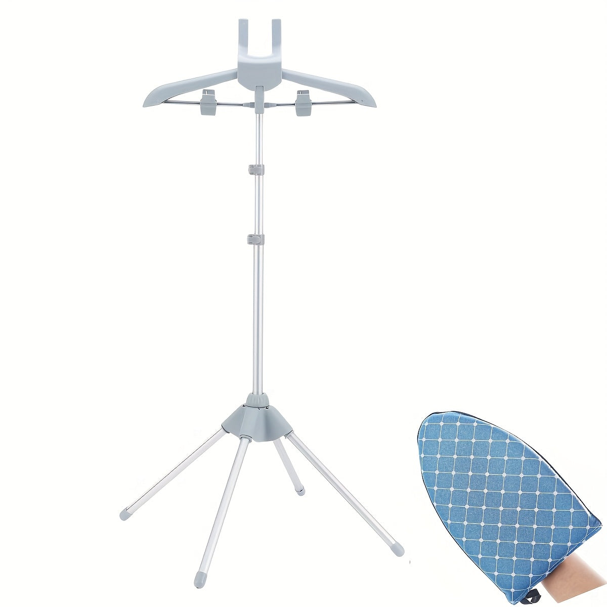 Adjustable Floor-Standing Ironing Rack with Handheld Board - Foldable Design, Telescopic Aluminum Build, Sturdy and Easy to Install. Features Four-Corner Stable Base, Perfect for Home, Laundry Room, or Travel Use.