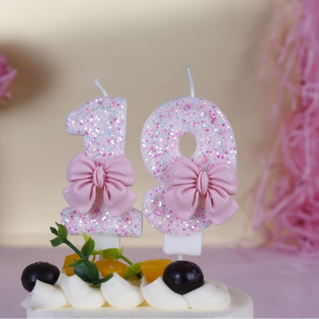 Pink Bow Number 0-9 Birthday Candle for Girl's Cake, Baking Shop Supplies