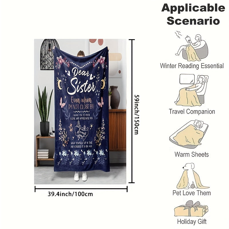 Soft and cozy French-inspired flannel throw blanket perfect for sisters. This hypoallergenic, all-season blanket is machine washable and features a digital print polyester character theme. The tear-resistant knitted design makes it a durable and