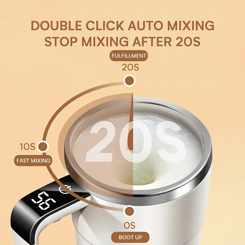 USB Rechargeable Self-Stirring Travel Mug in Stainless Steel - Digital Temperature Display, Suitable for Coffee, Milk, Chocolate, and Mocha - Food-Safe, Great for Office and Outdoor Activities