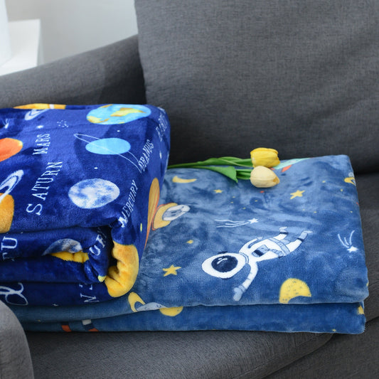 Warm and soft Cozy Astronaut Flannel Throw Blanket with Space Theme - Reversible for couch, bed, office, and travel. Perfect for galaxy lovers, nap time, and adding a touch of mission and wavering style to any space.