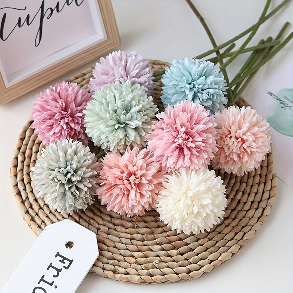 5 Glorious Chrysanthemum Ball Flower Bouquet - Ideal for Home, Office, Parties, and Weddings - Artificial Flowers for Special Occasions