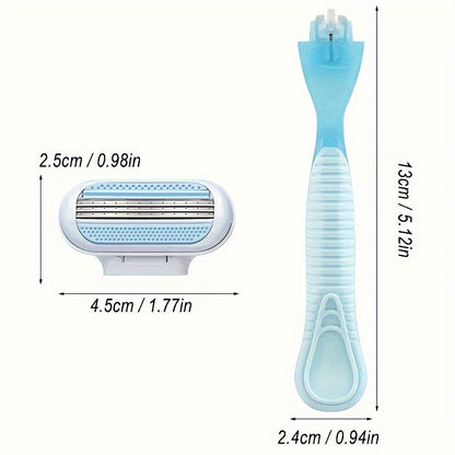 Women's bikini razor with hypoallergenic manual shaving safety razor, 3-layer stainless steel blades, reusable for body hair removal, normal skin. Classic style with stainless steel handle