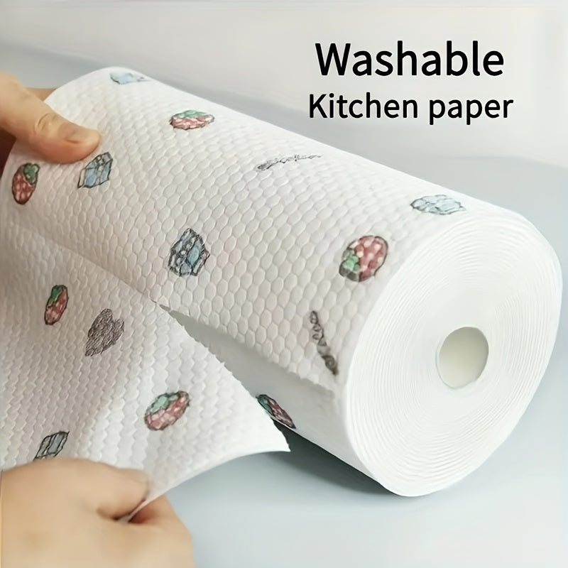 1 roll of disposable kitchen paper towels with 400 sheets featuring a random pattern lazy rag design. This versatile product can be used as a washable dry and wet towel, dishcloth, non-stick oil rag, degreasing towel, household cleaning rag, drying